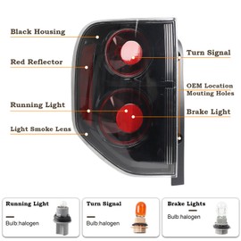 KAMDKI Facelift JDM Style Black Housing Tail Light Fit for 2003-2008 Honda Pilot Rear Light Shade of Smoke Lens Rear Lamp Assembly Left Driver and Right Passenger Side HO2800154 33501S9VA02 HO2801154