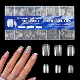 Short Square Fake Nails 600pcs Pre-shape Gel Acrylic Nail Tips for Full Cover Nail Extension Home DIY Nail Salon 12 Sizes Gelly Tips