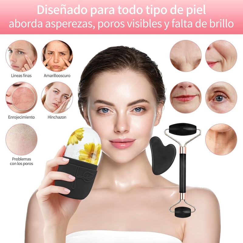 Rodillo de Hielo Facial con Gua Sha y Rodillo de