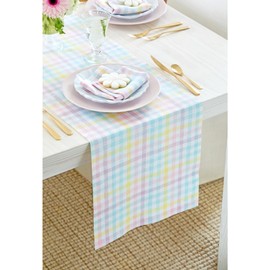 Solino Home Gingham Table Runner 108 Inches Long - 100% Pure Linen Multicolor Pastel Gingham Checkered Table Runner 14 x 108 Inch Ideal for Dining, Mothers Day, Summer