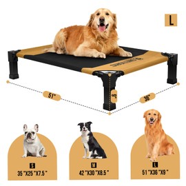 ONETIGRIS Elevated Dog Cot, Raised Bed for Medium Large Dogs Indoor Outdoor Cooling Elevated Dog Beds with Breathable Teslin Mesh and No-Slip Feet (Brown, Large)