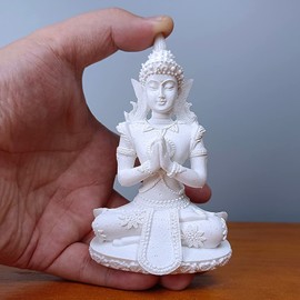 HYFAN Mini Sandstone Buddha Yoga Meditation Statue Harmonious Figurine Collectible Craft Feng Shui Sculpture Decor for Home Office Shelf Desktop (White 1