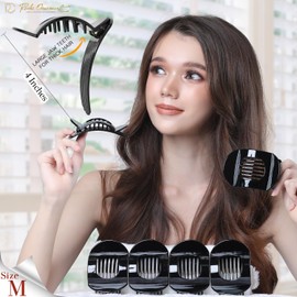 RC ROCHE 6 Pcs Flat Claw Hair Clips for Women Thick Hair French Round Duckbill Square Secure Strong Hold Grip Clamps Barrettes Curved No Slip No Crease Plastic Styling Cute, Medium Black