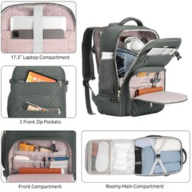 KROSIAS Travel Backpack for Women, Carry On Backpack for Airplanes Flight Approved, Waterproof Large Weekender Overnight Bag Fit 17 Inch Laptop with USB Charging Port, Olive Green