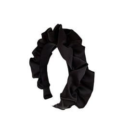 XXFBJNMD Ladies French Vintage Hairbands Satin Pleated Wide Edge Headbands Non-slip Ruffle Hairband For Women Daily Wear(Black)