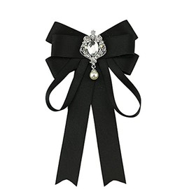 JKQBUX Bowknot Rhinestone Ribbon Bow Brooch Pre-Tied Bow tie for Women Neck Tie Wedding Party Christmas Gifts Ceremony Black