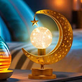 DECORKEY Moon Lamp, Ramadan Decorations Indoor and Outdoor,Moon Star Lamp with LED Bulb & Timer Function Table Decor,Ramadan,Eid Home Decor, Gifts
