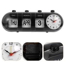 Homoyoyo Perpetual Desk Calendar with Clock, ABS Manual Flip Standing Academic Desktop Calendar, Vintage Digital Clock for Home Office Desk Decor