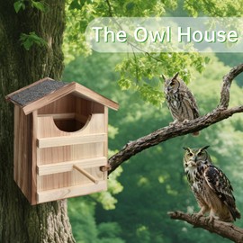 Aiwosana Screech Owl House, Large Owl Boxes with Bird Stand for Outside, Wooden Owl Houses for Outdoors with Mounting Screws and A Bag of Wood Shavings, Easy Assembly Required