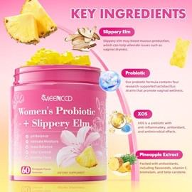 MEENCCD Her Juicy Feminine Probiotics Gummies with Slippery Elm & Lactobacillus Blend, Supports pH Balance & Immune Function, Promotes Vaginal Wellnes