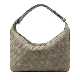 Suede Leather Handbag for Women-Small Clutch Bag Suede Handbag- Leather Woven Bag-Underarm Purse-Top-Handle Handbag (Pine Teal)