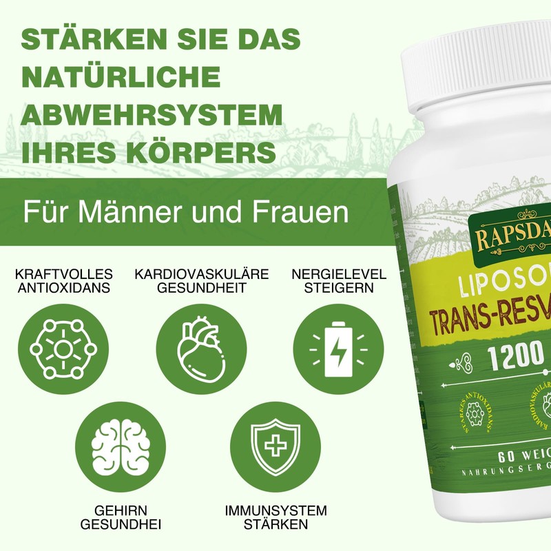 1200 mg Liposomal Trans-Resveratrol, High Dosage, Pure Formula with 98%,