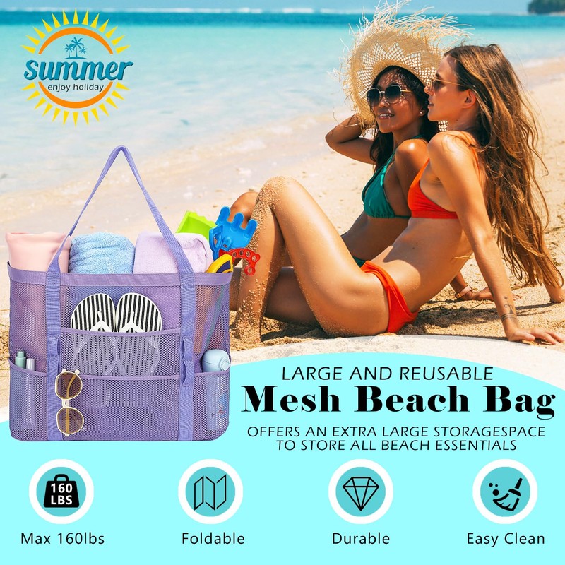 GYEUKHAM Mesh Beach Bag - Large Beach Tote Bag with