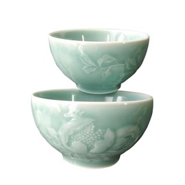 Twokiln Longquan celadon 4.5-inch10 Oz rice bowl,Celadon glazed rice bowl,sushi dipping sauce bowl,high temperature twice firing,natural mineral glaze lead-free,2 pcs.(Pomegranate azure)