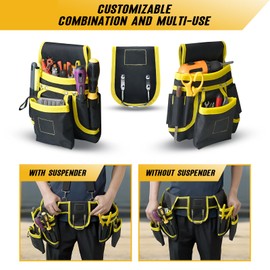 RANDUN Tool Belts for Men, Magnetic Tool Pouch with Suspenders, 26 Pockets Heavy Duty Padded Work Belts, Detachable & Adjustable Tool Pouch Bag for Electrician, Carpenter, Construction, Work Apron