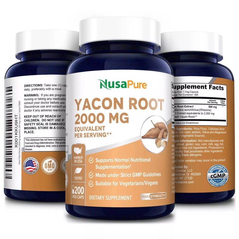 NusaPure Yacon Root Extract 2000mg 200 Vegetarian Capsules (Extract 4:1)