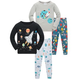 LOLPIP Boys Long Sleeve 4-Piece Pyjamas Small Children's Sleepwear Pyjamas Set 2-14 Years, 4p rocket grey