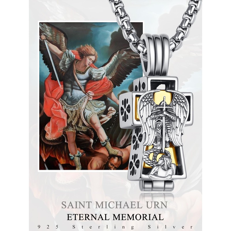ADMETUS St Michael Keepsake Necklace for Ashes Sterling Silver Saint