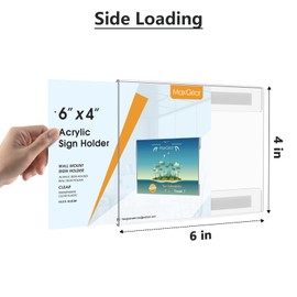 MaxGear Acrylic Sign Holder 4x6, Clear Plastic Wall Mount Sign Holder with Double Sided Tape, Flyer Paper Document Holder Acrylic Picture Wall Frame for Home, Office, Restaurant, 6 Pack