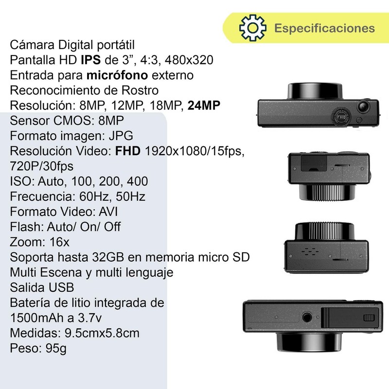 VAK Cámara Digital CDR1 LCD 3' 24mp Video Efectos pc