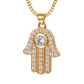 Suplight Hand of Fatima Necklace for Men and Women Hamsa Pendant in Silver/Gold/Stainless Steel Jewellery Amulet Protection, Glass, Cubic Zirconia