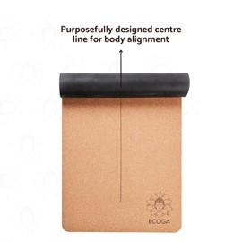 ECOGA Premium Cork Yoga Mat With Alignment Marks - 5mm Thick Non Slip Hot Yoga Mat - Eco-friendly Non Toxic - Includes Strap and Bag