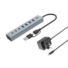 CONCEPTRONIC HUBBIES20GP 7-Port USB 3.2 Gen 1 Hub with Power Supply, 5Gbps, USB-C x 3, USB-A x 4