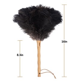 Aldwin Ostrich Feather Duster, 16 inch Black Genuine Ostrich Feathers with Wood Handle, Reusable Car Dusters, Eco-Friendly Cleaning Handheld Dusters for Home, Office and Kitchen