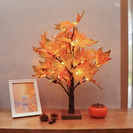 Fanshunlite Artificial Maple Tree Fall Light, 24 LED Art Decor Table Lamp for Thanksgiving Wedding Party Autumn Harvest Indoor Home Decoration, Acorns
