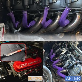 Spark Plug Wire Boots Protection 8 PCS Spark Plug Wire Heat Shield 6 Inches 2500° Heat Sleeve Cover Wrap for LS1 / LS2 Sbc BBC 350 454 (Purple)