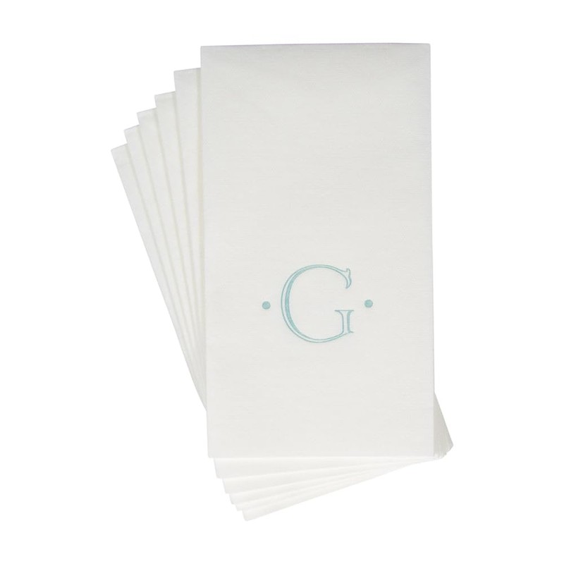 Caspari Antique Robin's Egg Single Initial Guest Towel Napkins in