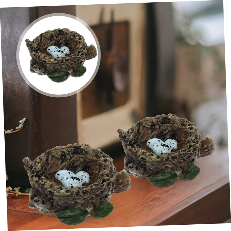 IWOWHERO 6 Pack Simulated Bird's Nest Ornaments Resin Craft for