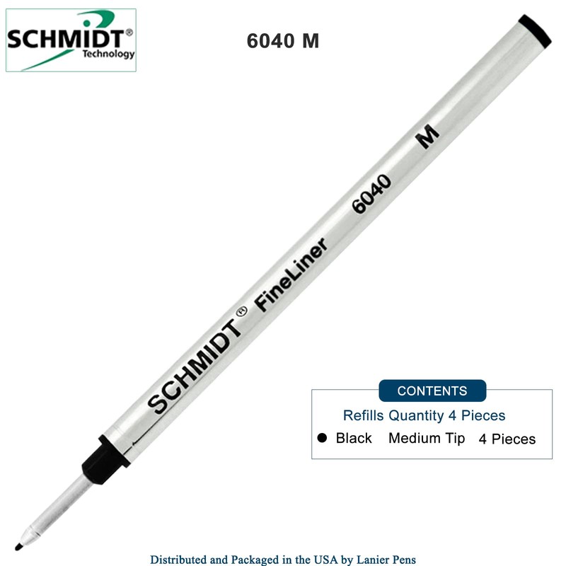 Schmidt: 6040 Fineliner Rollerball Refill, Black Ink, Pack of 4.