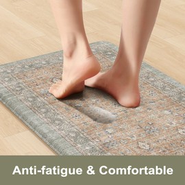 Sungea Anti Fatigue Kitchen Mat, Non Slip Cushioned Kitchen Floor Mats Waterproof Memory Foam Kitchen Rugs, Thick Comfort Ergonomic Standing Desk Mat for Office Laundry Sink(Tan)