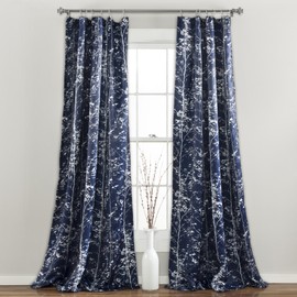 Lush Decor Navy X 52 1 Forest Curtains Tree Branch Leaf Darkening Window Panel Drapes Set for Living, Dining, Bedroom (Pair), 95" x 52"