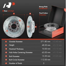 A-Premium 10.70 inch (271.8mm) Rear Drilled and Slotted Disc Brake Rotors + Ceramic Pads Kit Compatible with Select Volkswagen Models - Passat, Golf, GTI, Golf Alltrack, Golf Sportwagen, 6-PC Set