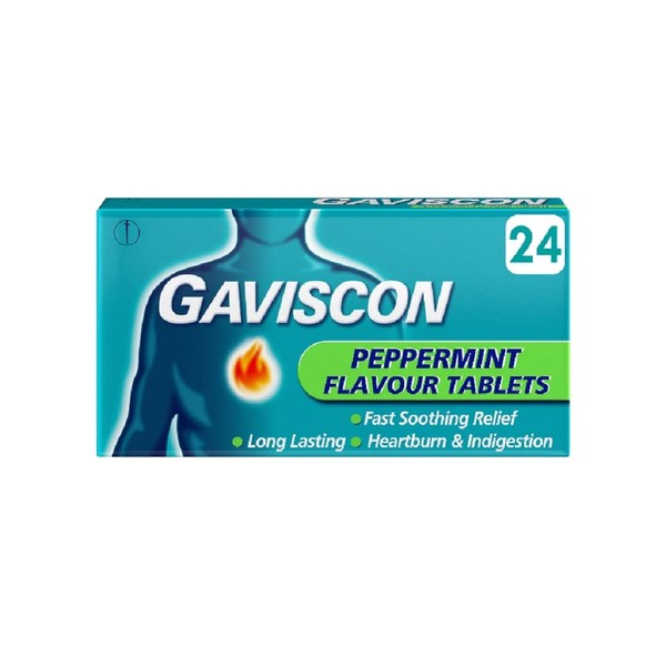 Gaviscon Heartburn and Indigestion Relief Peppermint Flavour Tablets, Pack Of 24