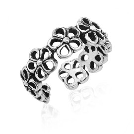 Honolulu Jewelry Company Sterling Silver Open Flower with Antique Finish Toe Ring
