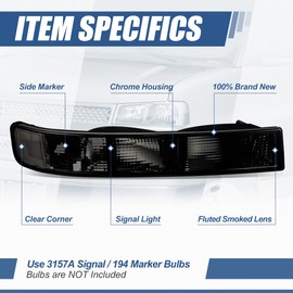 Auto Dynasty Factory Style Front Bumper Lights Compatible with Chevy Express GMC Savana 1500 2500 3500 4500 2003-2024, Driver and Passenger Side, Smoked Lens Clear Corner