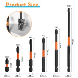 12Pcs Magnetic Impact Driver Bits, Screwdriver Driver Bits Set, Impact Driver Bits Pozidrive Screw Accessories(25mm/50mm/65mm/70mm/90mm/150mm)