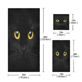 3-Piece Towel Set, Cute Black Animal Cat Bath Towel Sets Absorbent Soft Towels for Bathroom Quick Dry Cotton Bath Sheets (Contains 1 Bath Towel, 1 Hand Towel, 1 Washcloth)