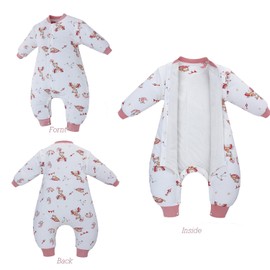 Baby Sleeping Bag with Legs 100% Cotton Wearable Blanket with Feet Detachable Long Sleeves Baby Sleep Bag Zipper & Button Unisex Sleeping Sack 3-12 Months (Sweet Dream XS)
