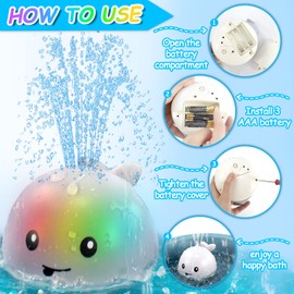 ZHENDUO Baby Bath Toys, Light Up Bath Toys, Sprinkler Bathtub Toys for Toddlers Infant Kids Boys, Automatic Spray Water Bath Toy, Pool Bathroom Baby Toy