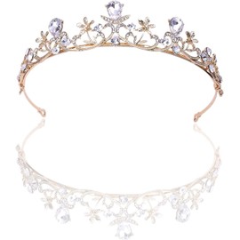 Oneroomone Crystal Tiara, Princess Crown, Wedding Bridal Crystal Tiara, Crown Headband, Rhinestone Hair Crown, for Wedding Headdress, Dance Party, Birthday Accessories, Daily Wear (Gold), Alloy,