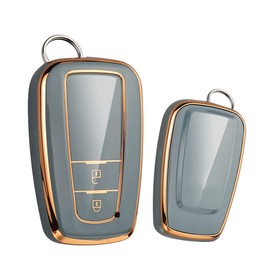 ontto TPU Car key case cover Fit For Toyota CHR C-HR Prado Prius Camry Corolla RAV4 keyless entry smart Key Shell Holder bag keychain keyring Accessories 2 buttons Gold Grey