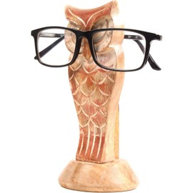 SWACRAFT Wooden Whitewash Owl Eyeglass Holder Stand, Decorative Glasses Display Organizer for Desk, Home and Office, 6 x 2.5 inches
