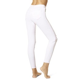 HUE Women's Ripped Knee Denim Leggings, White, XL