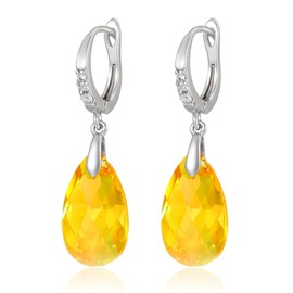 XUPING Dangle Drop Earrings for Women Silver Teardrop Dangling Crystal Small Huggie Cubic Zirconia Hypoallergenic Trendy Earring Jewelry(Yellow）, Cubic Zirconia, crystal