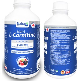 Naka Platinum Nutri L-Carnitine featuring 1500 mg Pure L-Carnitine +B Vitamins per each 15 ml serving, Superior Absorption, Natural Berry Flavour 20% Extra Bonus Size - 600 ml (500+100 Free)