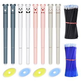 52 Pcs Rub Out Pens, Erasable Pens Cute Animal Gel Pen, 0.35mm Cartoon Pens with Blue and Black Ink, Student Stationery Office Gift Set with 40 Refills and 4 Erasers, Perfect for School Drawing Notes
